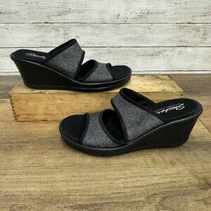 Skechers Sandals Women’s Memory Foam Grey Wedge Slip On Shoes 8